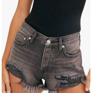 We The Free Distressed Denim Cutoff Shorts Size 24 Black Grunge Edgy Casual